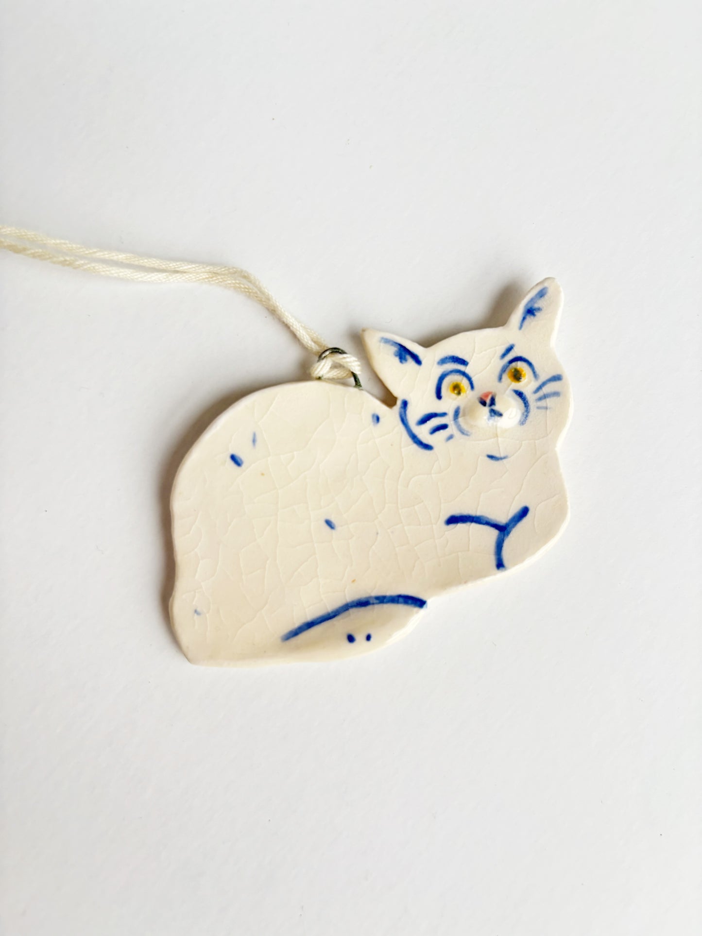 White Full Body Flat Cat Ornament