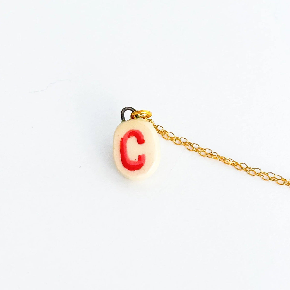 Letter “C” Charm - Handmade Hand-painted Ceramic Pendant