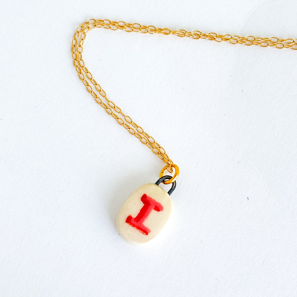 Letter “I” Charm - Handmade Hand-painted Ceramic Pendant