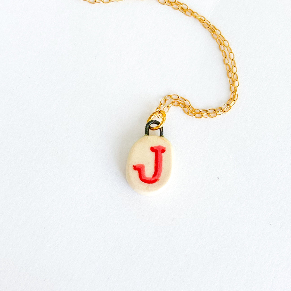 Letter “J” Charm - Handmade Hand-painted Ceramic Pendant