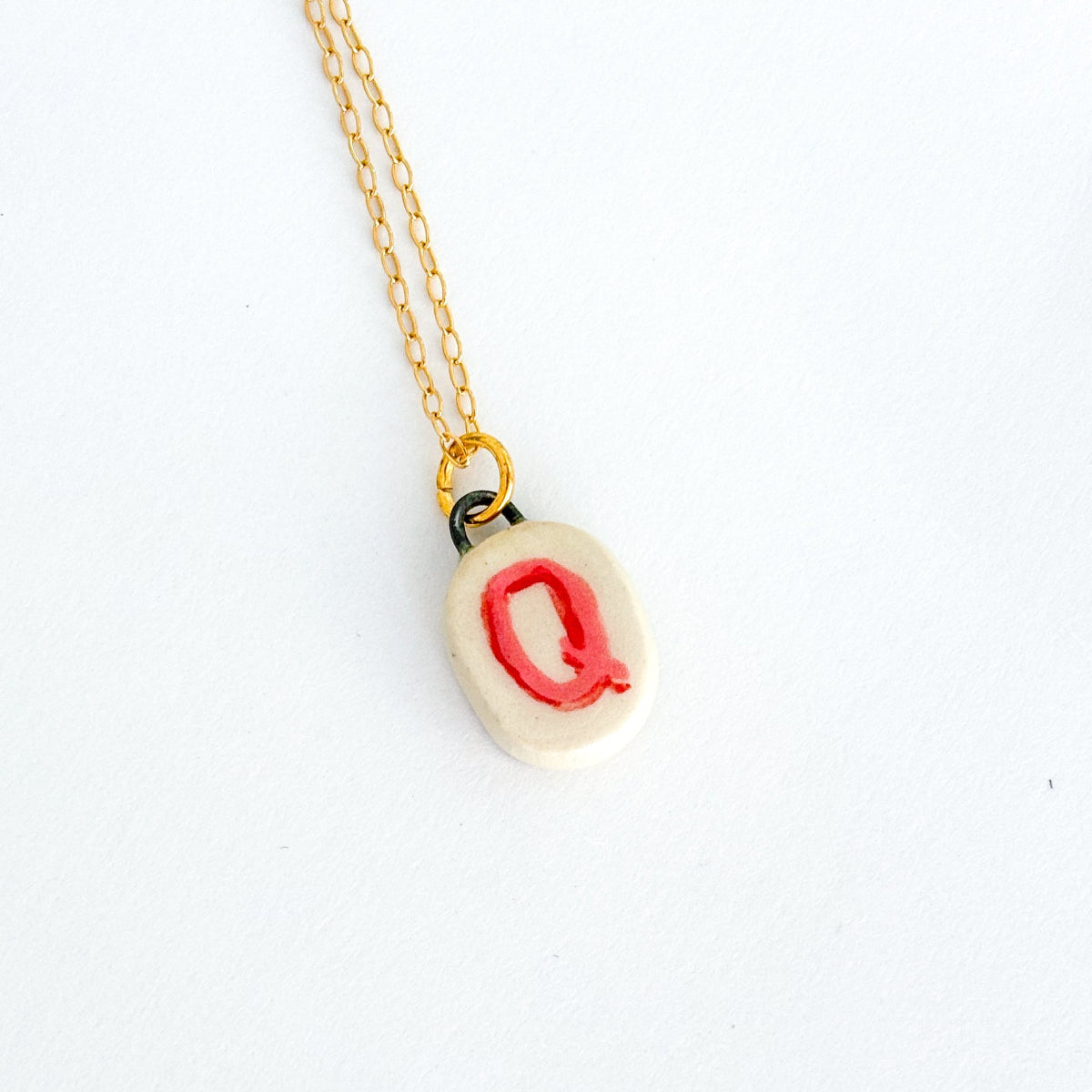Letter “Q” Charm - Handmade Hand-painted Ceramic Pendant