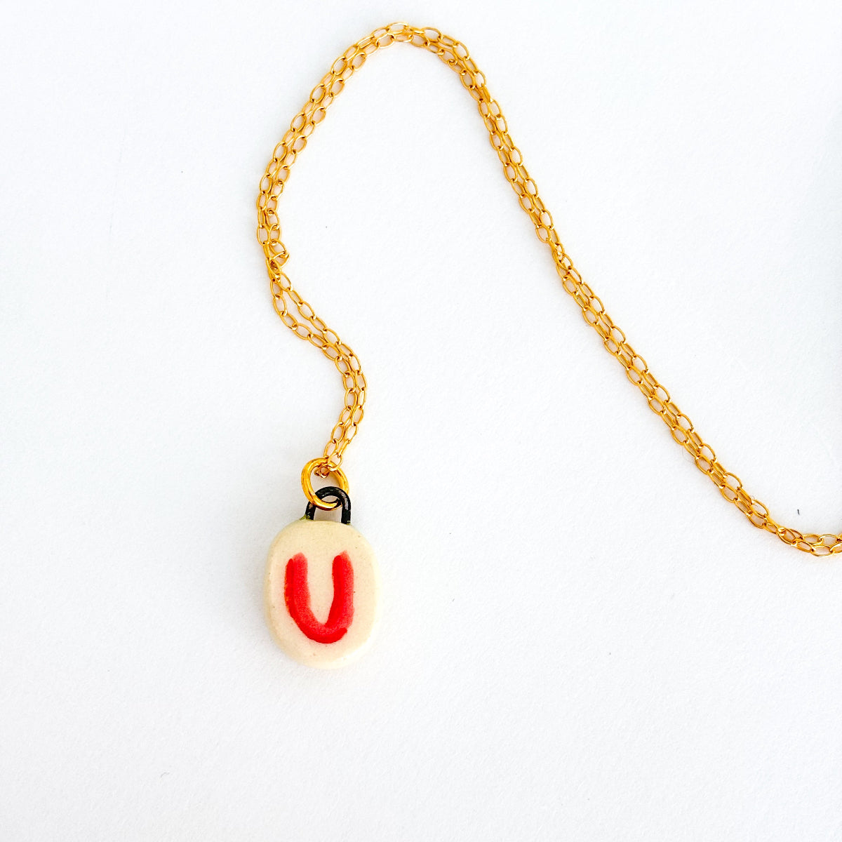 Letter “U” Charm - Handmade Hand-painted Ceramic Pendant