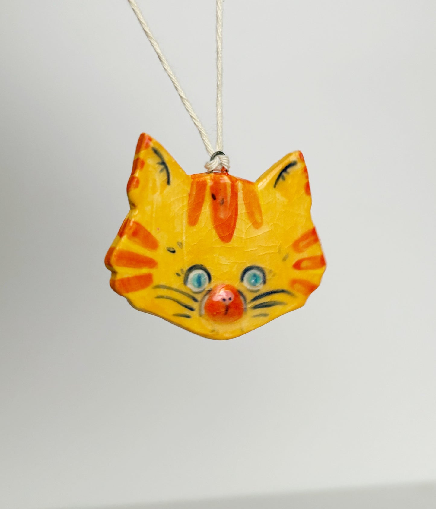 Light Orange Tabby Flat Cat Ceramic Ornament