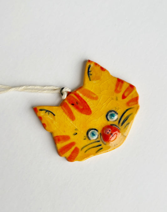 Light Orange Tabby Flat Cat Ceramic Ornament