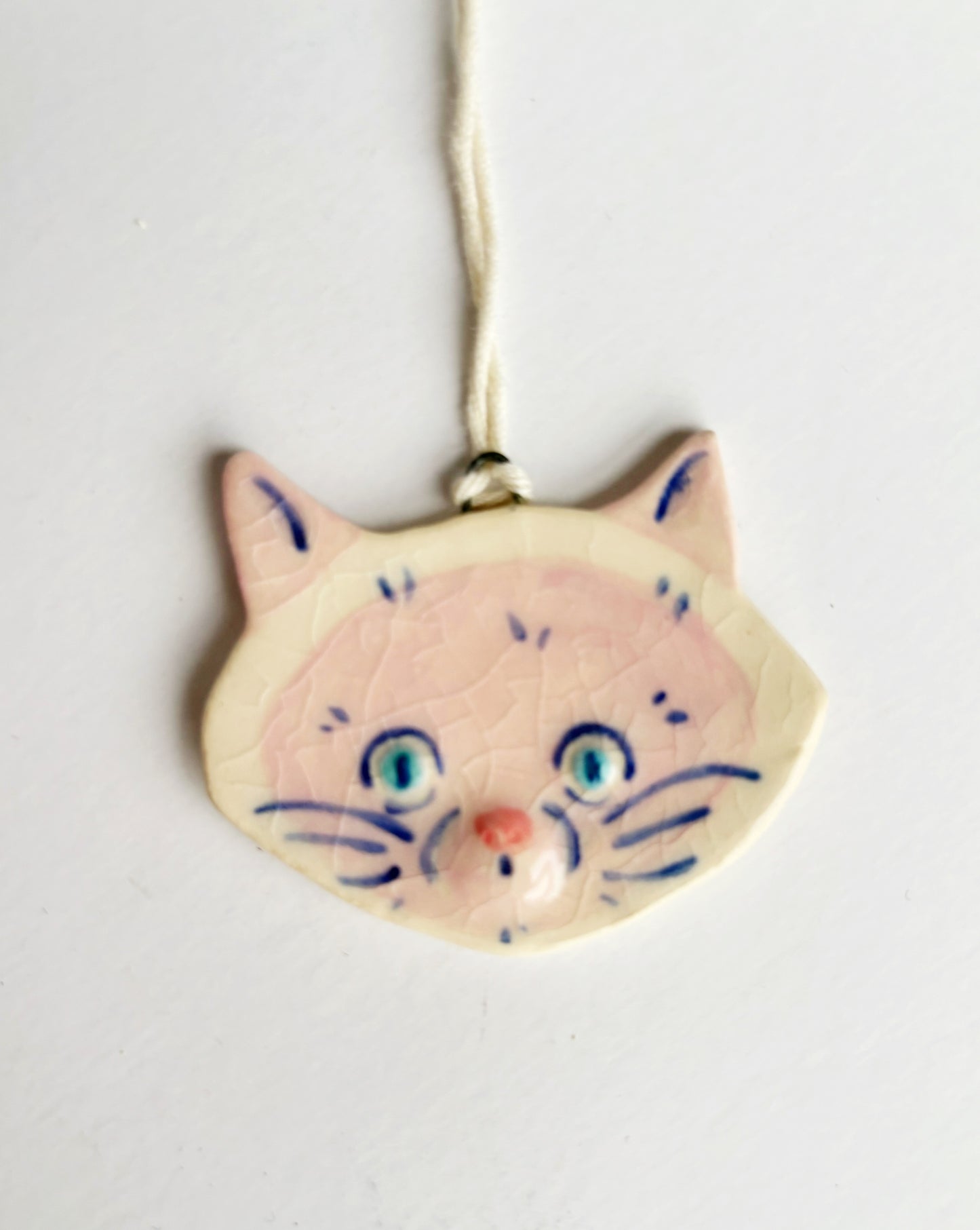 Pink Siamese Flat Cat Ceramic Ornament