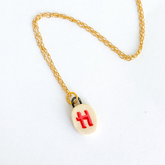 Letter “H” Charm - Handmade Hand-painted Ceramic Pendant