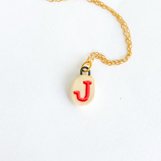 Letter “J” Charm - Handmade Hand-painted Ceramic Pendant