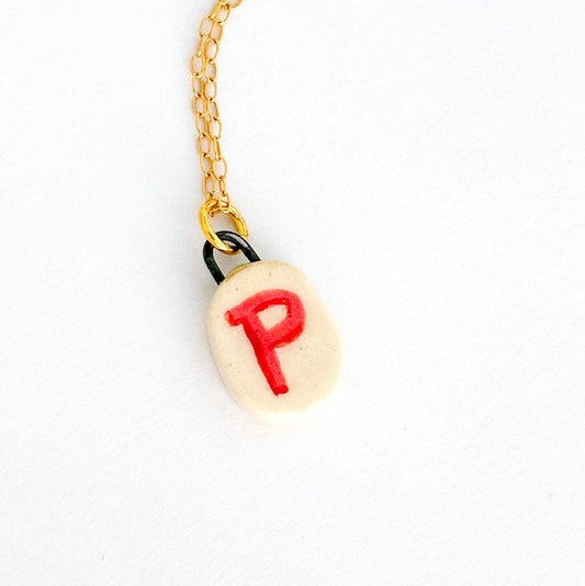 Letter “P” Charm - Handmade Hand-painted Ceramic Pendant